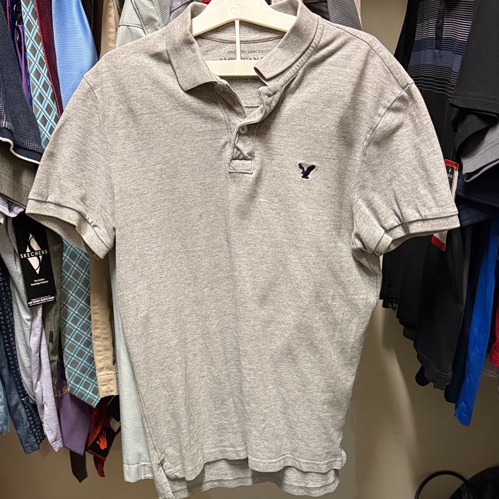 American Eagle Outfitters Light Gray Polo Shirt